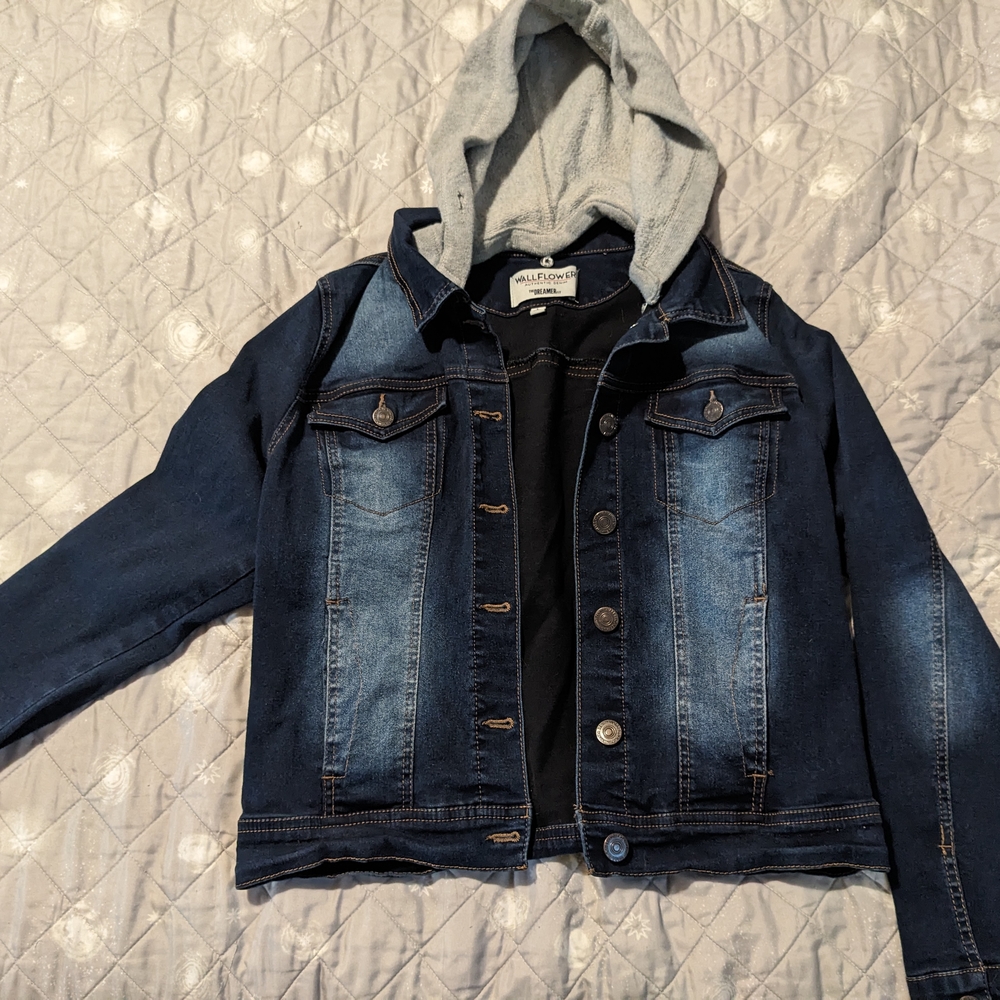 Wallflower Blue and Gray Jean Jacket with Hood